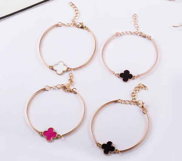 Lucky Four Leaf Clover Bracelets Bangle Love Charm Rose Gold Hand Chain Cuff Bracelet Jewelry For Men Women Couple Valentine's Girls