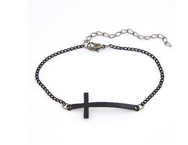 Vintage golden Silvers Gun Black Sideways Cross Crucifix Chain Bracelet &Bangles For Women Charms Bracelets Dress Handcraft Jewelry Gifts