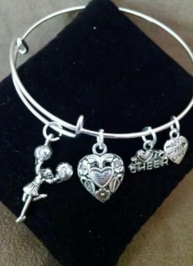 I LOVE CHEER SPORTS CHEERLEADER Heart Charm Expandable Wire Bangles Vintage Silver Cuff Bangles &Bangle For Women Jewelry Gift DIY NEW