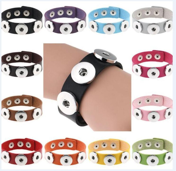 Snap Button Bracelet&Bangles 14 color High Quality PU Leather Bracelets For Women 18mm Snap Button Jewelry Gift Wholesale