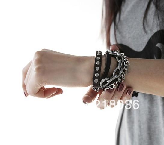 Fashion Jewelry Vintage Punk Style Multi-layered Stacked Metallic Leather Good Luck Bracelet &Bangle For Women Valentine's Gift 10PCS N505