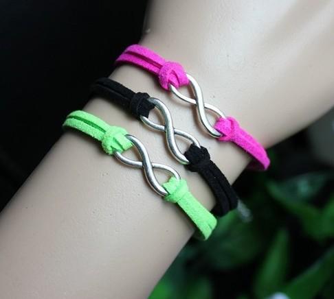 20pcs Antiques Silver Mixed Color Optional Infinity Charm Friendship Leather Cord Braclets &Bangles DIY Jewelry Girls Bijoux HOT M1649