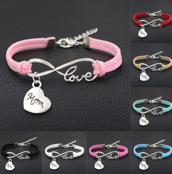 Vintage Silver LOVE Infinity Family Mother Mom Heart Bracelet Bangle For Men Women Velvet Rope Cuff Charm Bracelets Jewelry Accessories Gift