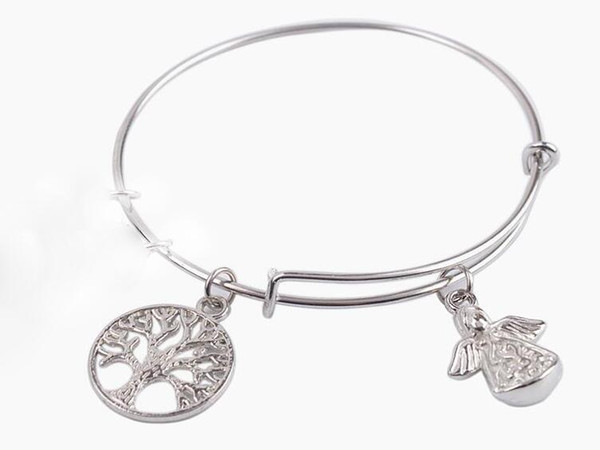 Vintage Silver Tree of life angel Charms Bangles Expandable Wire Bangles Bracelet For Wiring Bangles Women Jewelry Gift Accessories NEW