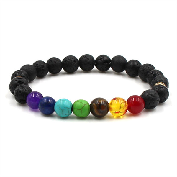 7 Chakra Volcanic Bracelet Black Lava Healing Balance Buddha Bead Reiki Prayer Natural Stone Yoga Cuff Charm Bracelet For Women Punk Jewelry