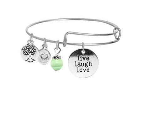 Live Laugh Love life Tree Heart Charm Expandable Wire Bangles Vintage Silver Cuff Bracelets Bangles For Women Jewelry Fashion Couple Gift