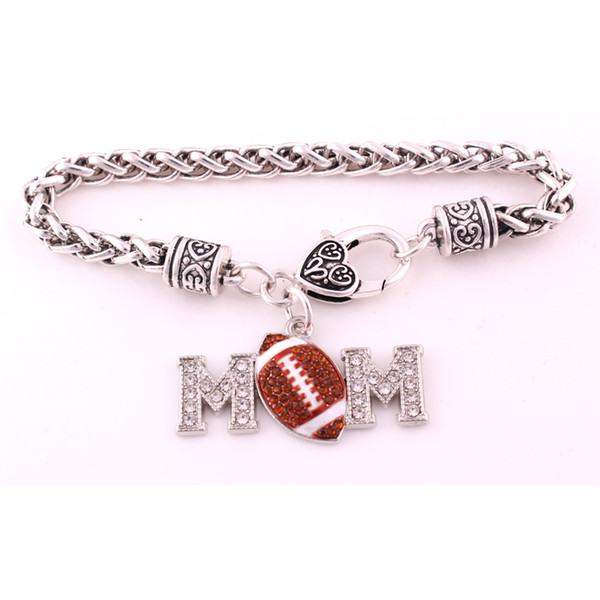 Charm Bracelet For Women Gift MOM FOOTBALL Plated Studded With Sparkling Crystal Pendent Bracelets Wheat Chain