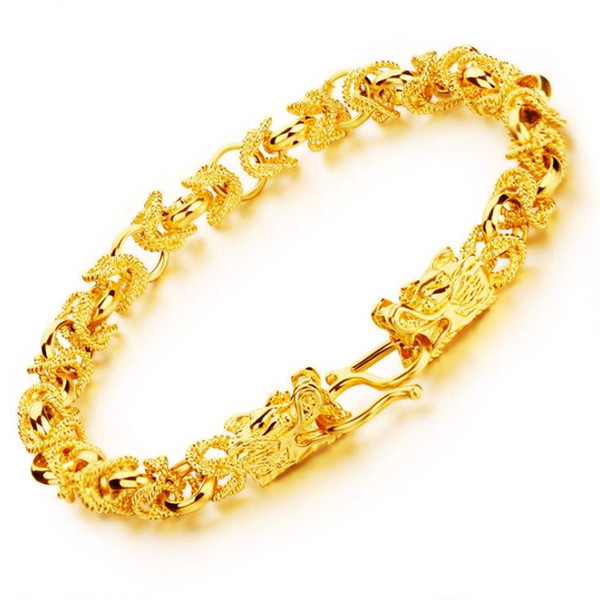 Chunky Chain Luxury Gold Double Dragon Head Heavy Metal Men Bracelet