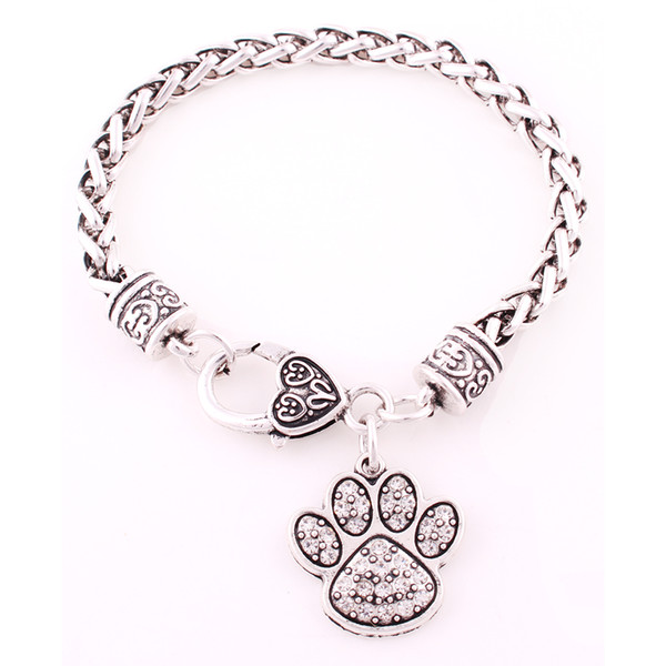 Multi-Color Rhodium Plated Zinc Studded With Sparkling Crystal Dog Or Bear Paw Charm Wheat Chain Bracelet