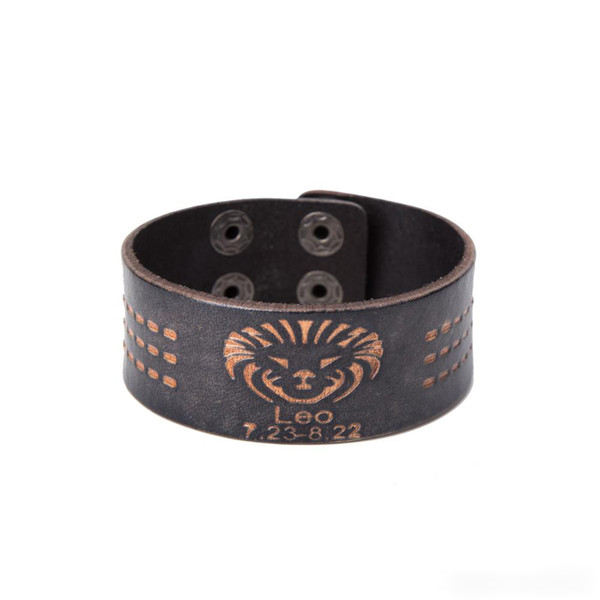 Leo 12 Zodiac Signs Punk Wrap Constellations Adjustable fashion Leather Bracelets for man woman as festival and birthday gifts