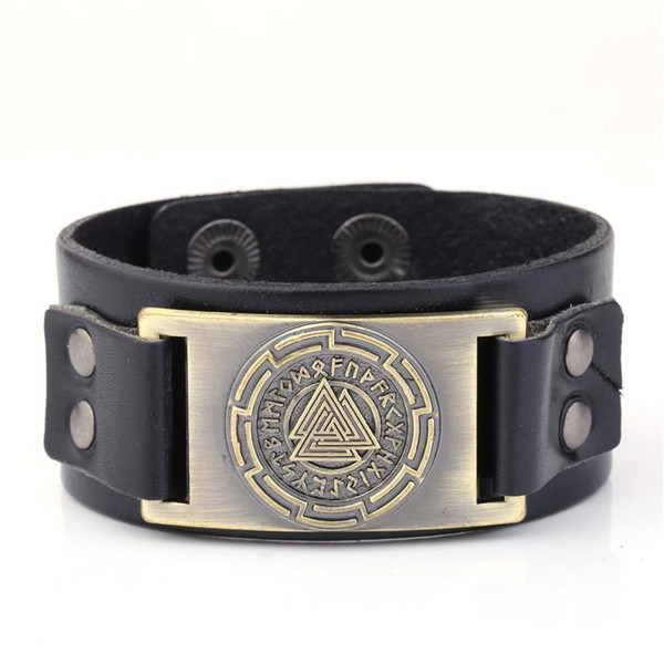 Hot Vintage Norse Runes Slavic Amulet Sigil Gothic Viking Adjustable Vintage Wristband Cuff Leather Bracelet Jewelry