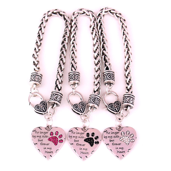 No Longer By My Side But Forever In My Heart Dog Pet Loss Memorial Pet Dog Cat Crystal Paw Bracelet