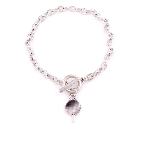 Hot Unique Design Retro Silver Table Tennis Bats Charm Pendent Special Link Chain Bracelet Fashion Jewelry Friendship Gift