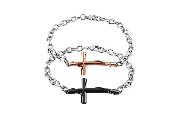 European and American religious belief cross couple bracelet crystal titanium steel bracelet jewelry