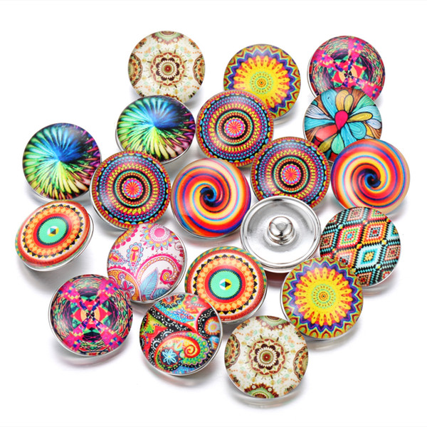 New Glass Snap Jewelry Mixed Beautiful Exotic Pattern 18mm Glass Snap Buttons for DIY Noosa Chunk Bracelet Wholesale Buttons Jewelry