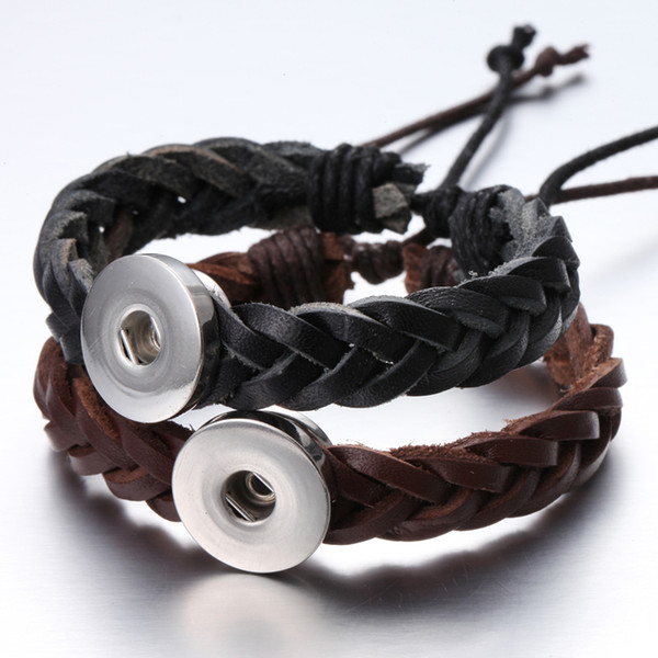 Hot Sale Noosa Snap Jewelry Bracelet Handmade Braided Leather Snap Button Bracelet Adjustable Bracelets