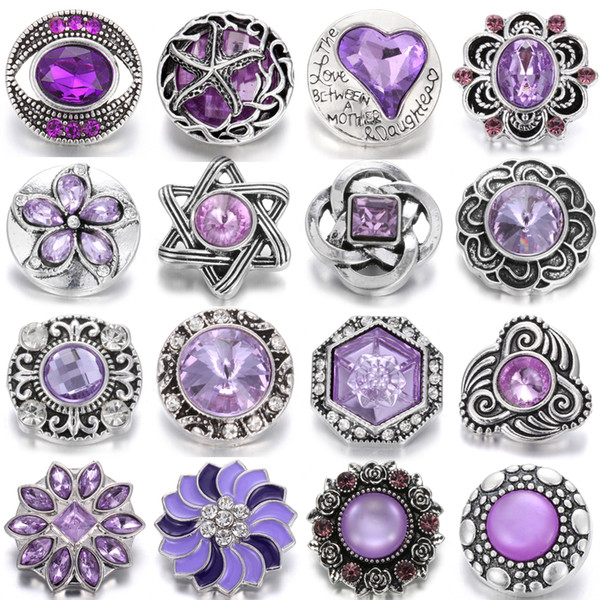 New Noosa Jewelry Purple Rhinestone Flower 18mm Snap Button Chunks Charms Interchangeable Button Jewelry For Snap Bracelet Bangles