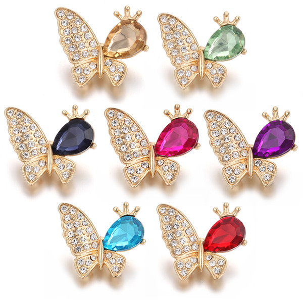 New Gold Noosa Snap Jewelry Rhinestone Butterfly 18mm Metal Snap Buttons Fit Snap Bracelet for Women Interchangeable Jewelry