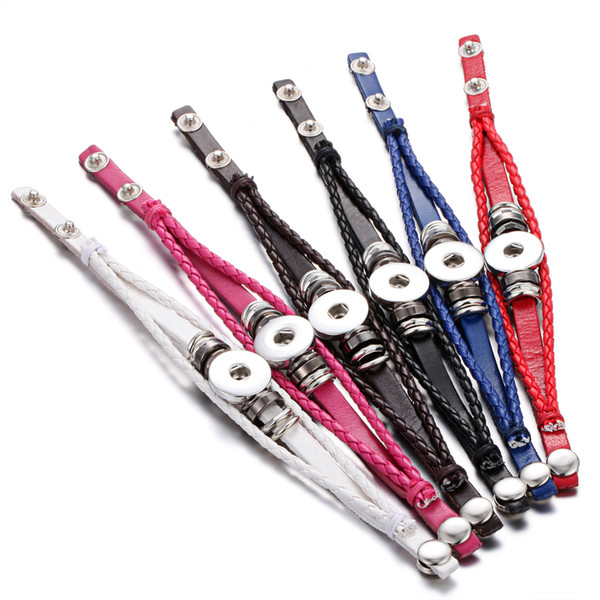 Hot Sale Snap Button Bracelet 6 Colors DIY Multilayer Leather Noosa Chunk 18mm Snap Bracelet Braided Leather Bracelet Button Jewelry