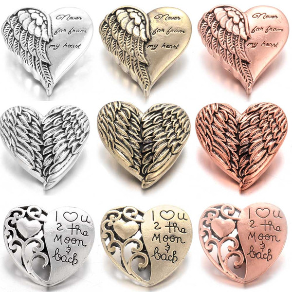 New Snap Jewelry Angel Wings Love Heart 18mm Metal Snap Buttons Fit Noosa Chunk Bracelet Interchangeable Button Jewelry