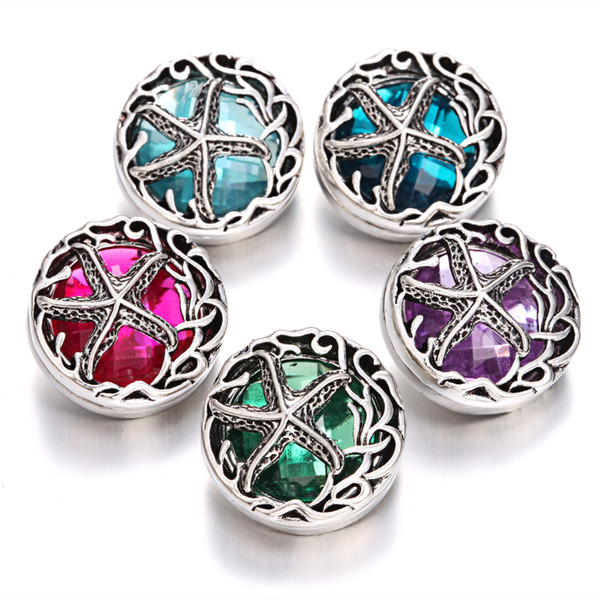 New Snap Jewelry Vintage Starfish Snap Button Charms with Alloy Button Fit 18mm Snap Bracelets for Women Men