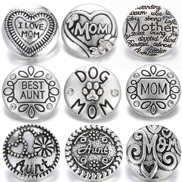 New Noosa Snap Jewelry Round Metal Aunt Mom 18mm Snap Buttons Fit Snap Bracelet Bangles Mother's Day Gift