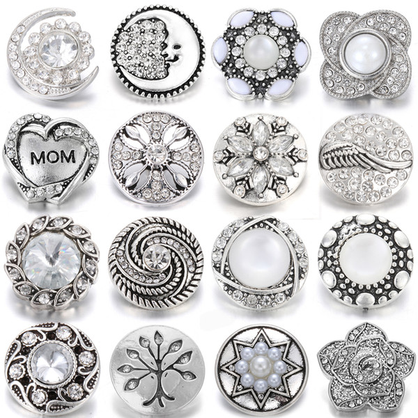 2019 New Snap Jewelry Vintage White Flower Snap Buttons Fit DIY 18mm Snap Bracelet Bangle Necklace Buttons Jewelry