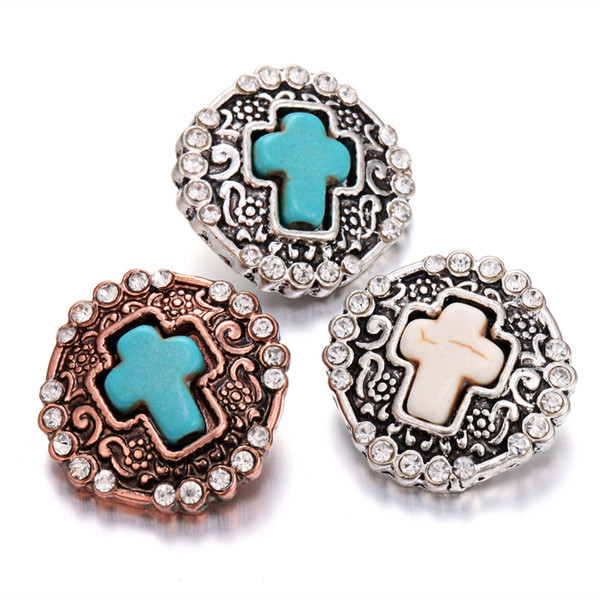 New Snap Buttons Jewelry Natural Stone Cross Snap Rhinestone Noosa Chunks Leather Bracelet 18mm Snap Jewelry