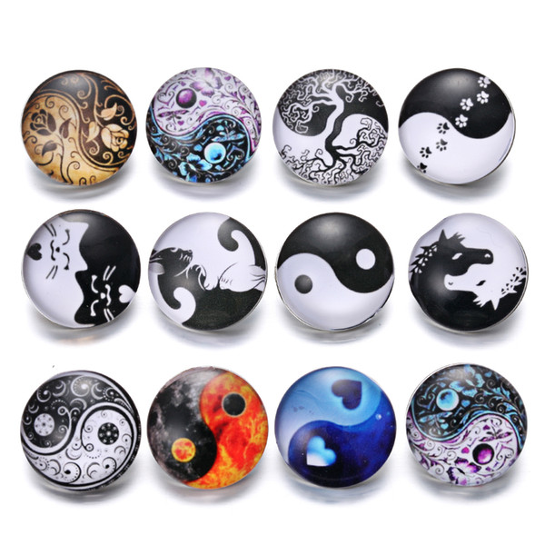 Noosa Snap Jewelry Ying Yang Heaven and Earth 18mm Glass Snap Button Fit leather Snap Bracelet Watches Wholesale Chunks Buttons