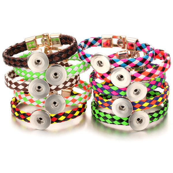 Noosa Snap Jewelry Bracelet Colorful Braided Leather Snap Bracelet Bangle fit 18mm Snap Buttons jewelry for Women Men