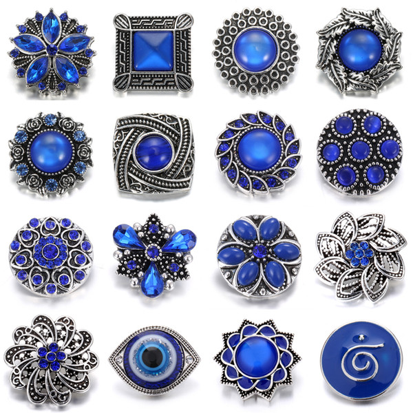 New Noosa Jewelry Blue Rhinestone Flower 18mm Metal Snap Buttons Fit Noosa Snap Bracelets DIY Snaps Chunks Jewelry