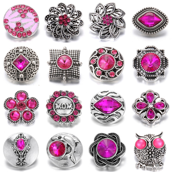 Noosa Chunk Snap Button Jewelry DIY Crystal Rhinestone Flower 18mm 20mm Metal Snap Buttons Fit Snap Bracelet Bangle