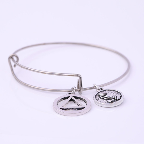 lemegeton Hotselling Alcoholics Anonymous AA Symbol Praying Hand Charms Bracelet Stainless Steel Adjustable Wire Bangle Gift