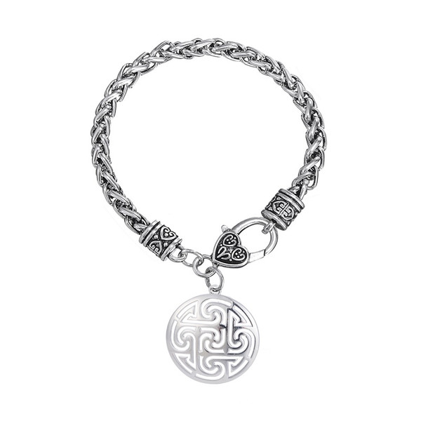 lemegeton Metal Silver Pendant Bracelet with Slavic Kolovrat Pattern Men Fashion Jewelry Long Bracelet Women Fine Jewelry