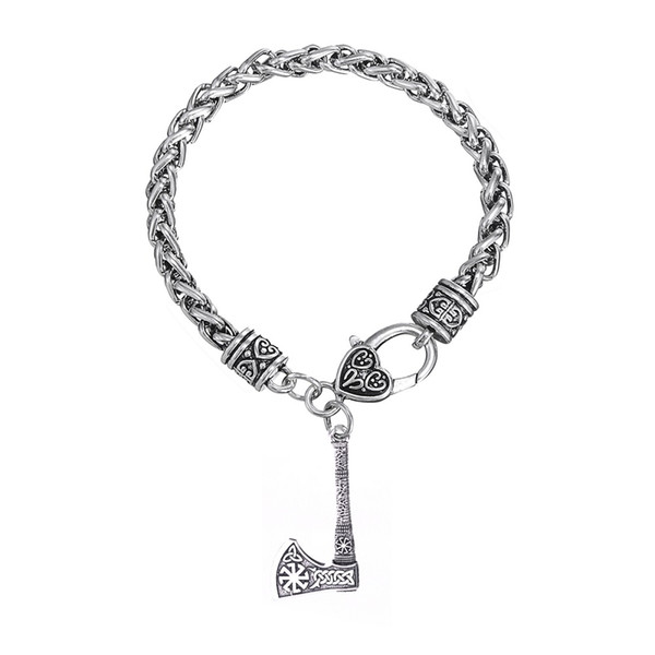 lemegeton Wholesale Antique Silver Slavic Talisman Kolovrat Sun Wheel Irish Knots Viking Axe Shaped Bracelet Men Jewelry