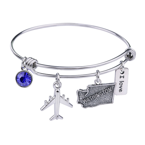 Lemegeton Wholesale I love maps of USA States Washington West Virginia Wisconsin Wyoming Stainless Steel Bracelet and Bangle HOTSALE