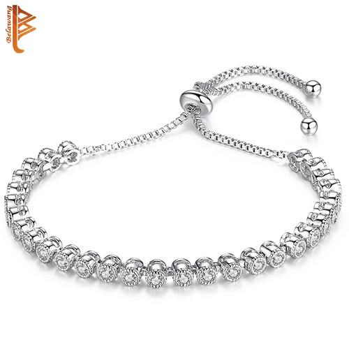 BELAWANG Wholesale Women Fashion Adjustable White Gold Charm Bracelet Cubic Zircon Round Stackable Bracelets&Bangles Jewelry Christmas Gift