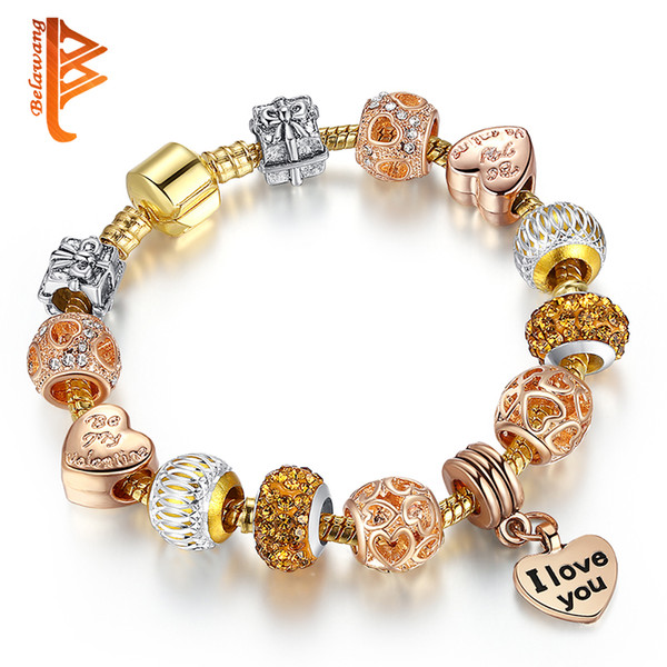 BELAWANG Hot Sell European Style Rose Gold Charm Bracelet Heart Shape 