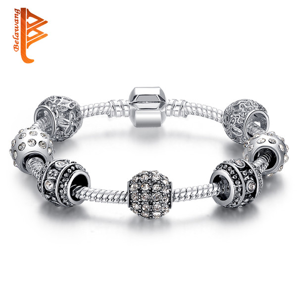 BELAWANG Fashion Women Bracelet Silver Color Crystal Bead Charm Bracelet For Women Christmas Jewelry Original Bracelets Gift Free Shipping