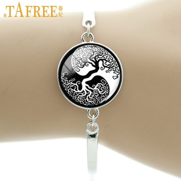 TAFREE Yin yang life tree bracelet art Tree of Life women charms jewelry 2017 new fashion glass cabochon dome bracelets T445