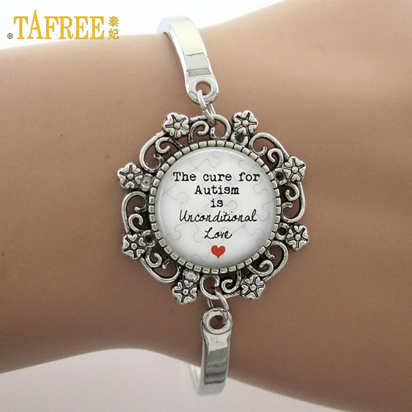 TAFREE The cure for Autism is unconditional like Glass Gem Lace Charm Bracelet Phrase Note Photo Bangle High Quality NS190