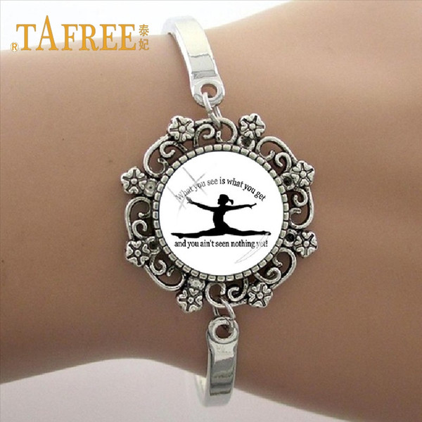 TAFREE Fashion Good Quality bracelet Lace like gymnastics art photo Glass Dome Bracelet sport Charm Women's Gifts GY020