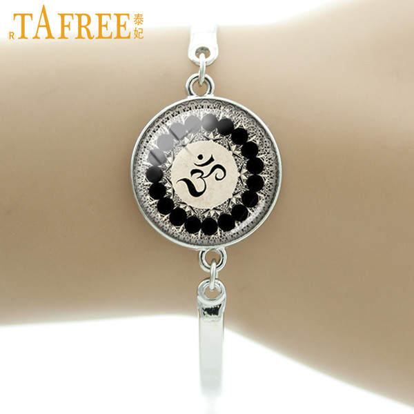 TAFREE Yoga Glass Cabochon dome bracelet Bangle Om Symbol Yoga Buddhism Zen Meditation Mandala Picture Indian Jewelry D511