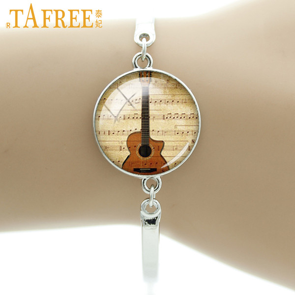 TAFREE Elegant musical instrument Flaming Rock Guitar bracelet fashion music notes heart musician singers jewelry NS418