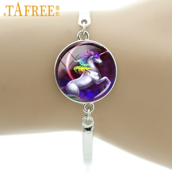 TAFREE men women fashion rainbow Unicorn Horse animal bracelet trendy moon charm white unicorn Jewelry friends gifts B528