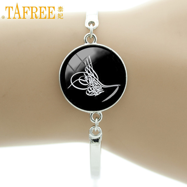 TAFREE Tugra Osmanli Logo Art Bracelet Fashion Charm Glass Cabochon Dome Handmade Men Women Wedding Bangles Gifts Jewelry T576