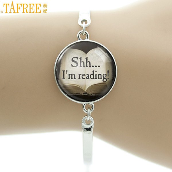 TAFREE Vintage like Reading bracelet She is too fond of books alcott quote Book liker librarian writer teacher jewelry NS411