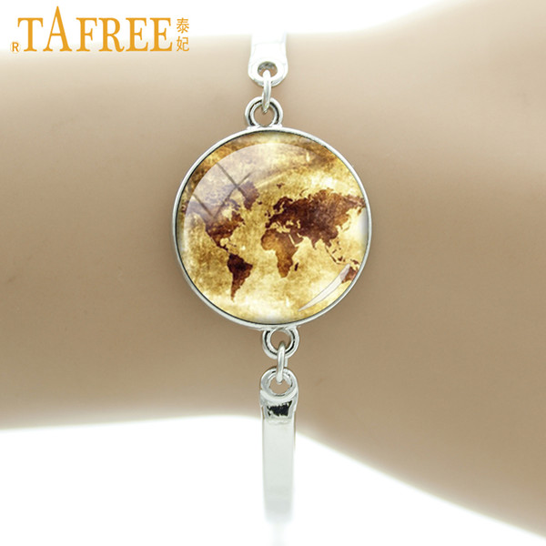 TAFREE retro world map Be Adventurous & Travel bracelet Traveler Explorers Souls gift like reading old books jewelry NS328