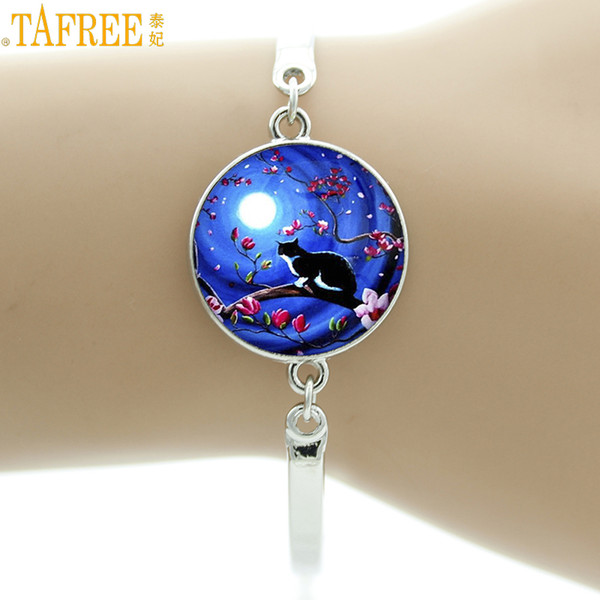 TAFREE Blue Moon and bracelet Galaxy art Kitten Shabby Chic Cats Glass Cabochon animal bracelets women jewelry NS35