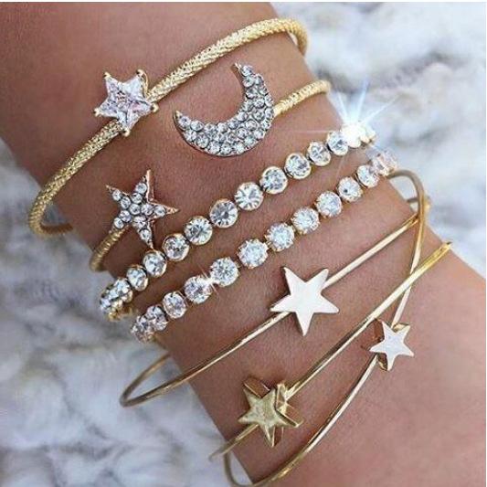 4pcs/set Crystal Star Moon Heart Bracelet Bangle Cuffs Silver Gold Fashion Designer Jewelry for Women Drop Ship 320177